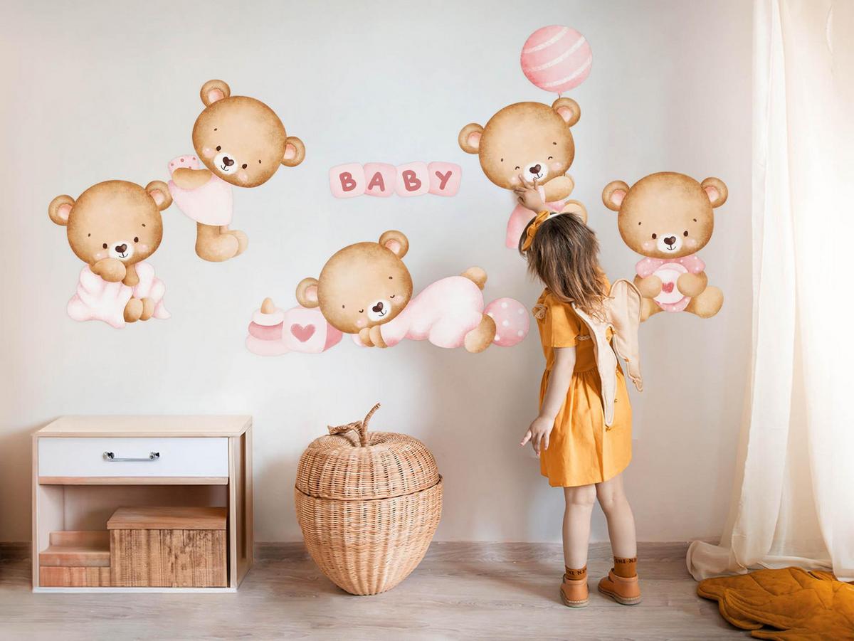 WANDAUFKLEBER 100x175cm - Niedliche Teddybären - Multicolor, Kunststoff (100/175/0.1cm) - Wallfluent