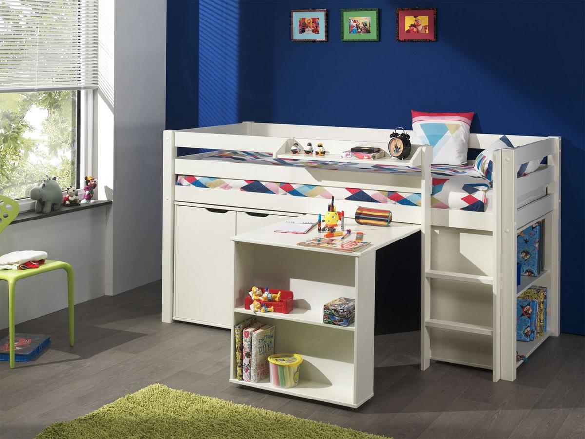 HOCHBETT Karolina 210x114x106 Massivholz+MDF Weiß Schrank - Weiß, Holz (90/200cm) - 58aufmkessel