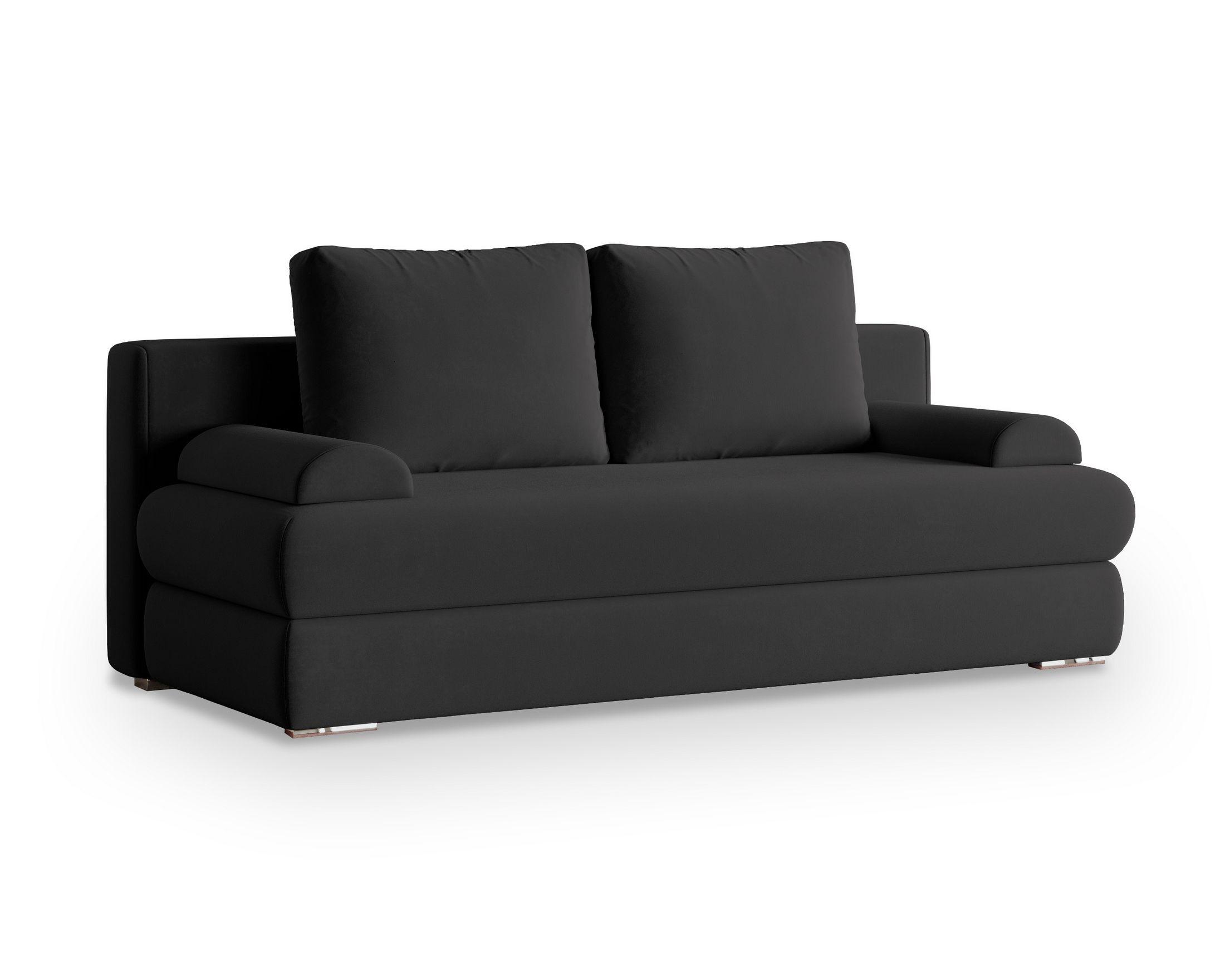 SCHLAFSOFA ASPERO Schwarz Plüsch-Stoff mit Schlaffunktion - Schwarz, Holz (200/95/75cm) - MASSENO