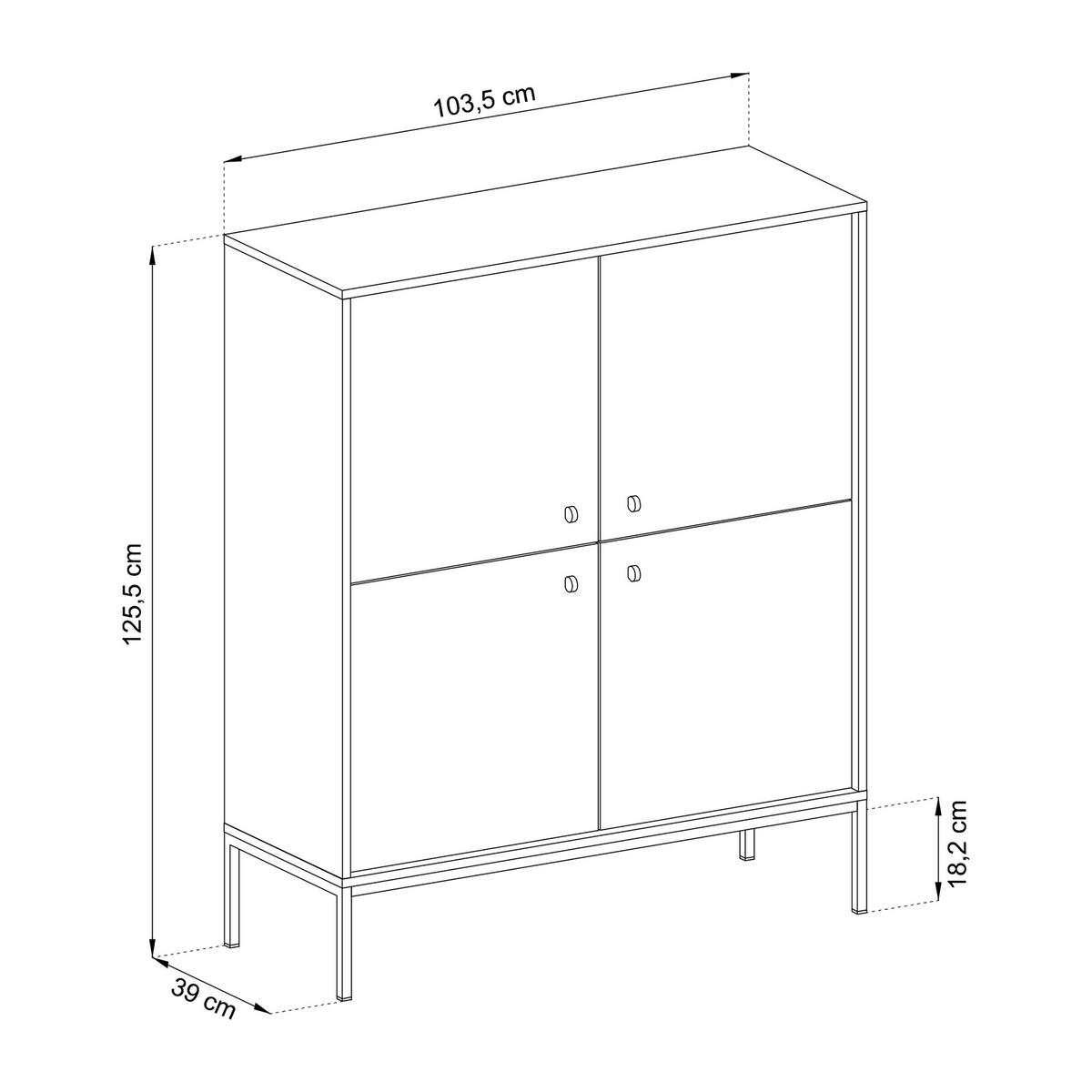 HIGHBOARD MONDO 104/125/39 cm mit 4 Türen Beige - Beige, Holzwerkstoff (104/125/39cm) - MASSENO