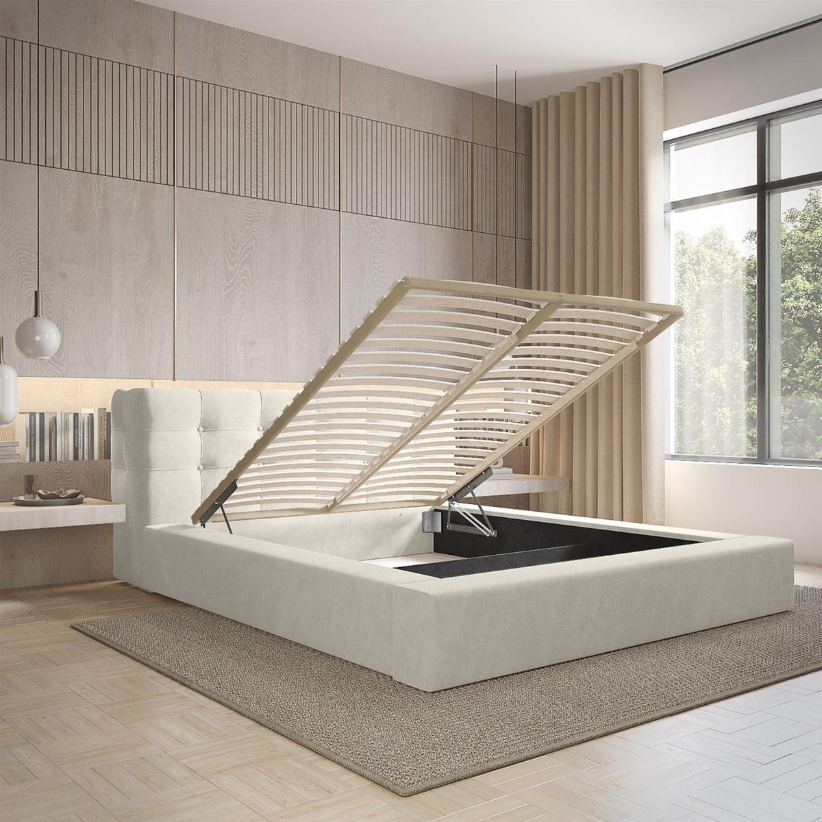 POLSTERBETT Antonio Stoff Ditra - Creme, Holzwerkstoff/Textil (140/200cm) - Fun Möbel