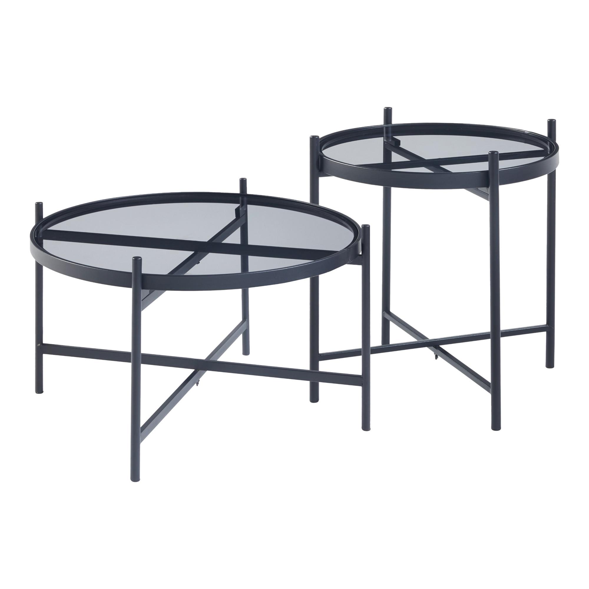 COUCHTISCH-SET 2 TLG. Lier - Schwarz, Glas/Metall (61/61/39.5cm) - [en.casa]