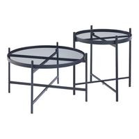 COUCHTISCH-SET 2 TLG. Lier - Schwarz, Glas/Metall (61/61/39.5cm) - [en.casa]