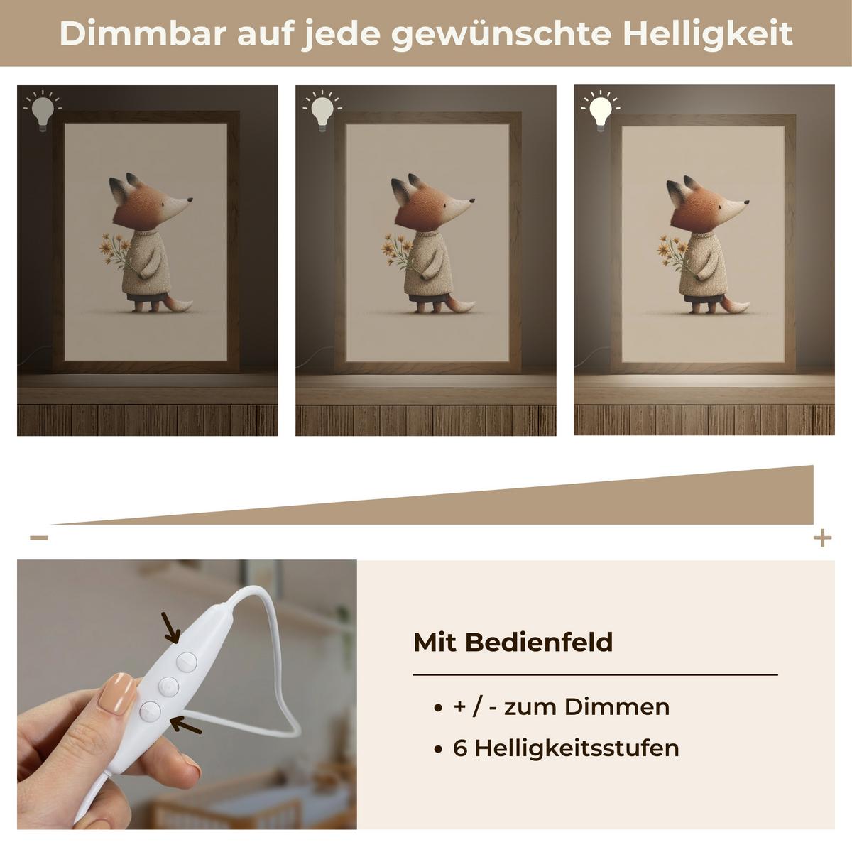 NACHTTISCHLAMPE Fuchs - Gelbe Blumen - Minimalistisch 20x30 cm - Taupe, Holzwerkstoff (8/20/30cm) - OnlyWow