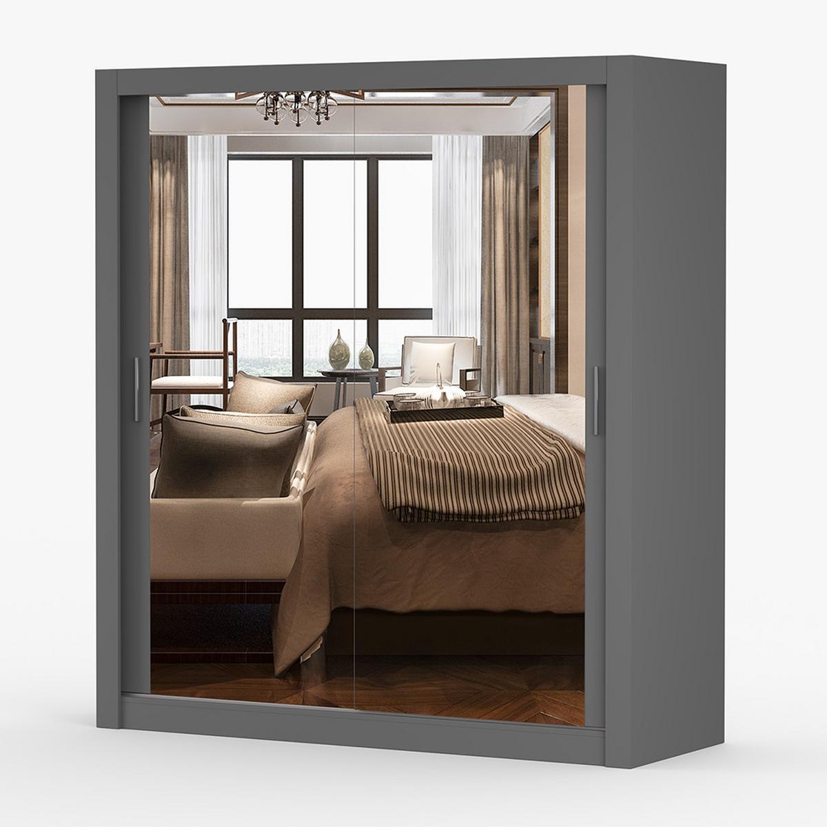 KLEIDERSCHRANK Milan 180 cm, 180/215/64, 2-türig, grau - Grau, Holzwerkstoff (180/215/64cm) - imoebel24