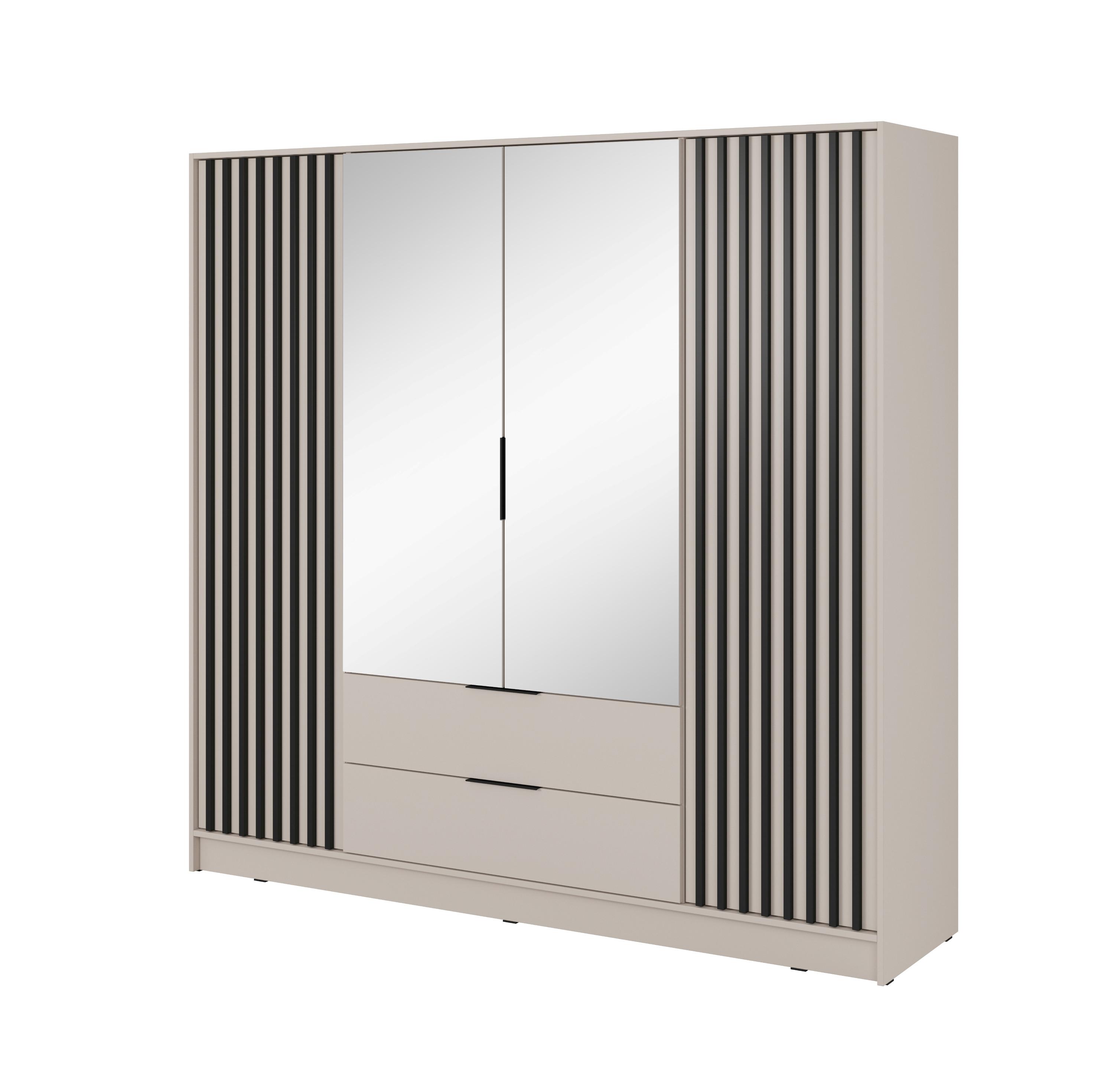 DREHTÜRENSCHRANK NELIANA 206/200/51 cm 4-türig mit Spiegel Kaschmir - Kaschmir, Holzwerkstoff (206/200/51cm) - MASSENO