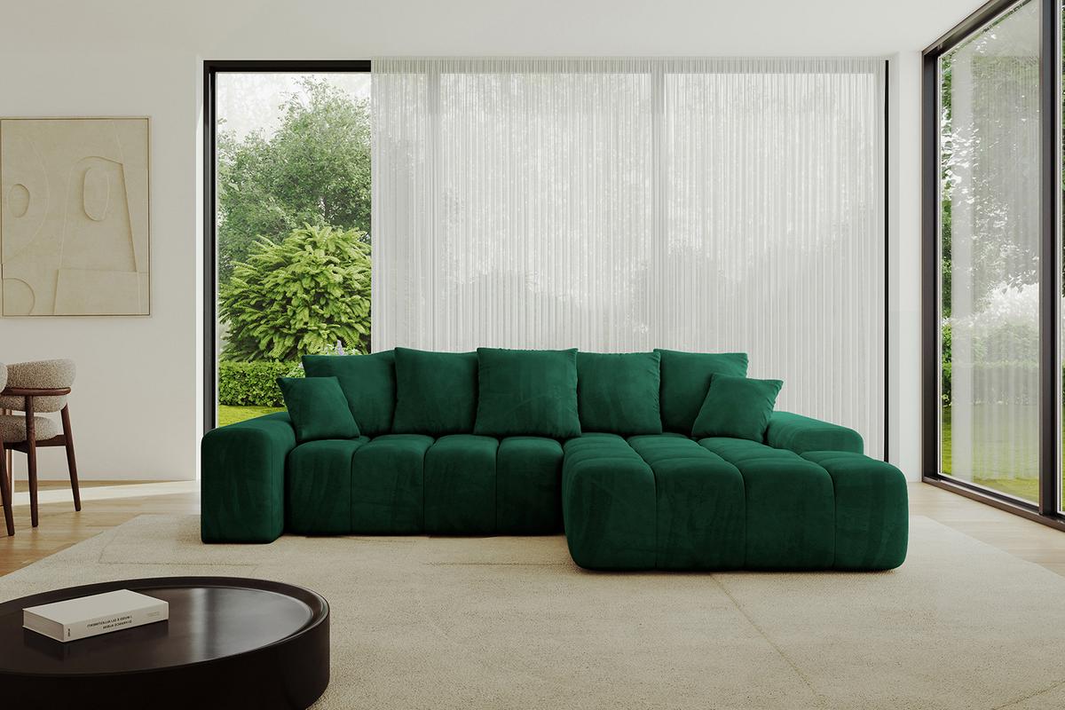 ECKSOFA Ottomane Rechts ENSI-L - 267x164x69 cm Dunkelgrün - Dunkelgrün, Holzwerkstoff/Kunststoff (164/267cm) - ALTDECOR