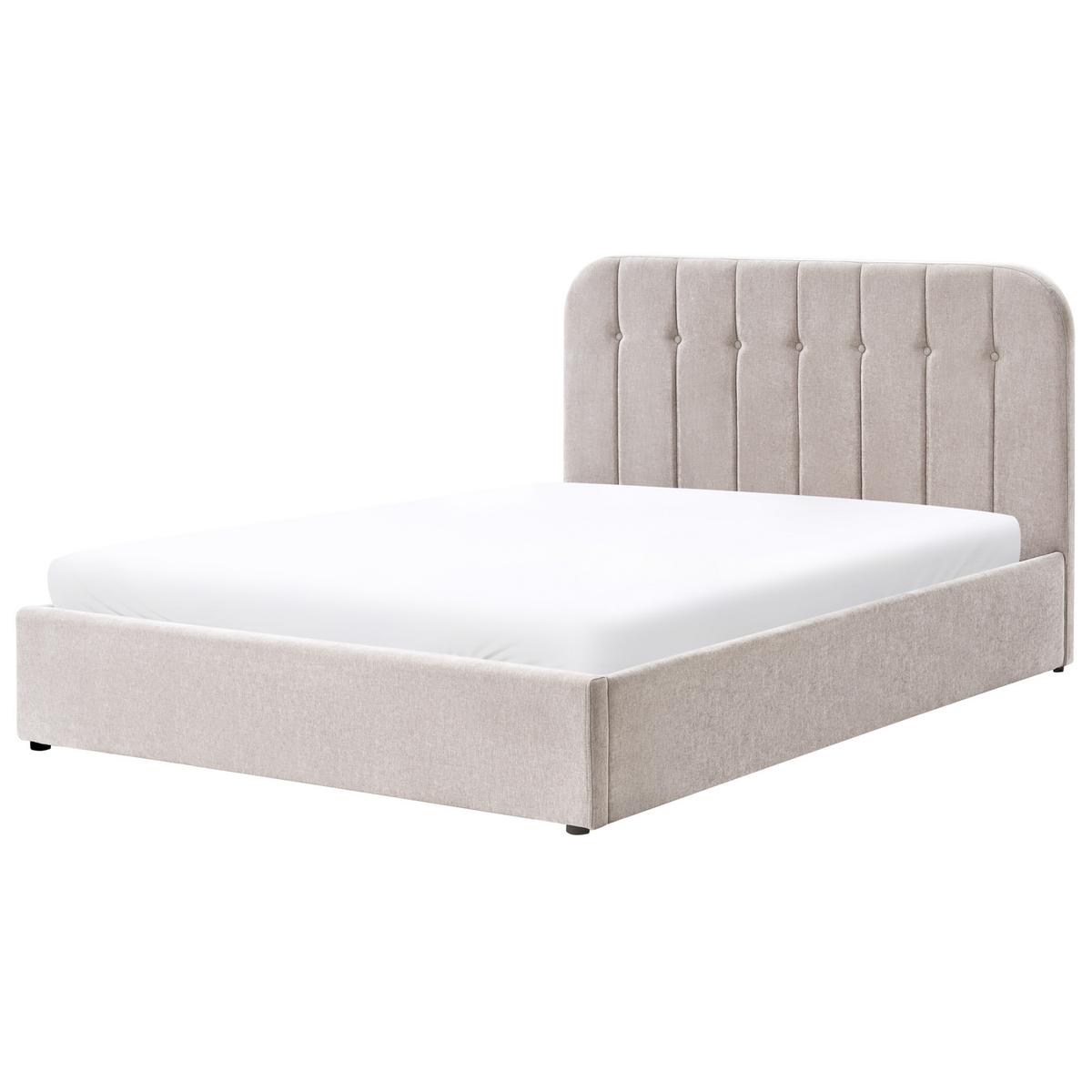 BETT mit Stauraum 160/200 cm Chenillegewebe Taupe Challans - Taupe, Textil (160/200cm) - Beliani