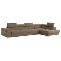 ECKSOFA VICENTE Beige Velours-Stoff mit Schlaffunktion - Beige, Holz (346/202cm) - MASSENO