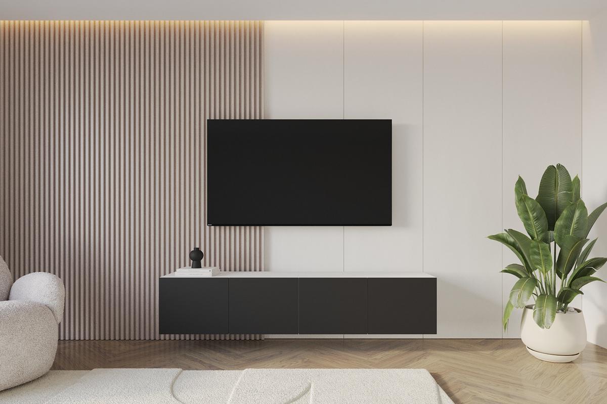 LOWBOARD ELIO-W 2x100x40x40 cm - Weiß / Schwarz - Weiß, Holzwerkstoff (200/40/40cm) - ALTDECOR