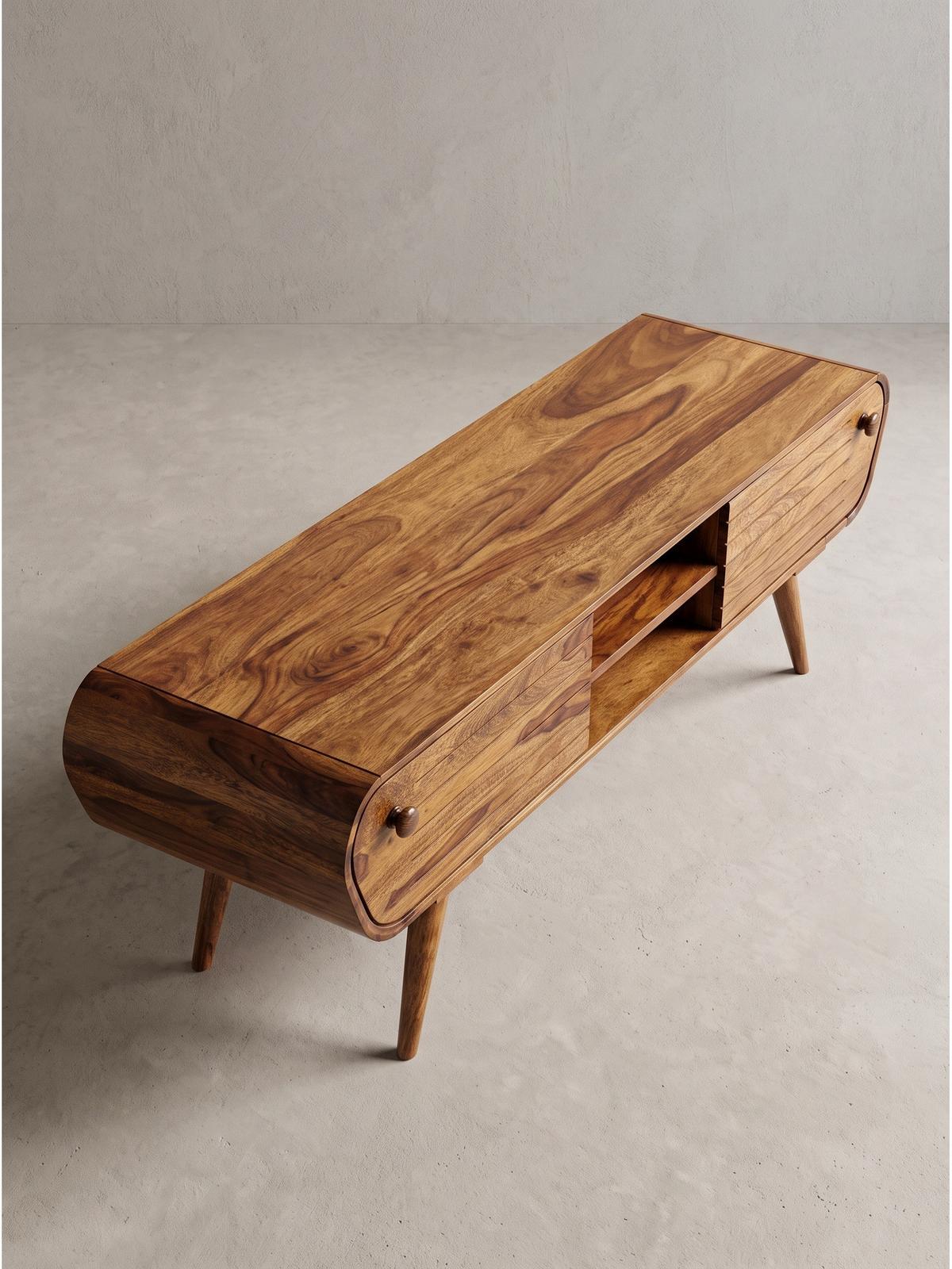 LOWBOARD SCHELDE, Dunkles Massivholz, mit Stauraum, 160 x 45 x 50 cm - Dunkelbraun/Braun, Holz (160/50/45cm) - KADIMA DESIGN