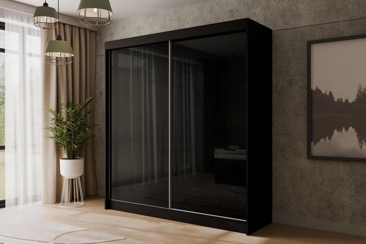 KLEIDERSCHRANK PEKA - 200 cm - Schwarz - Schwarz, Holzwerkstoff (200/215/61cm) - ALTDECOR