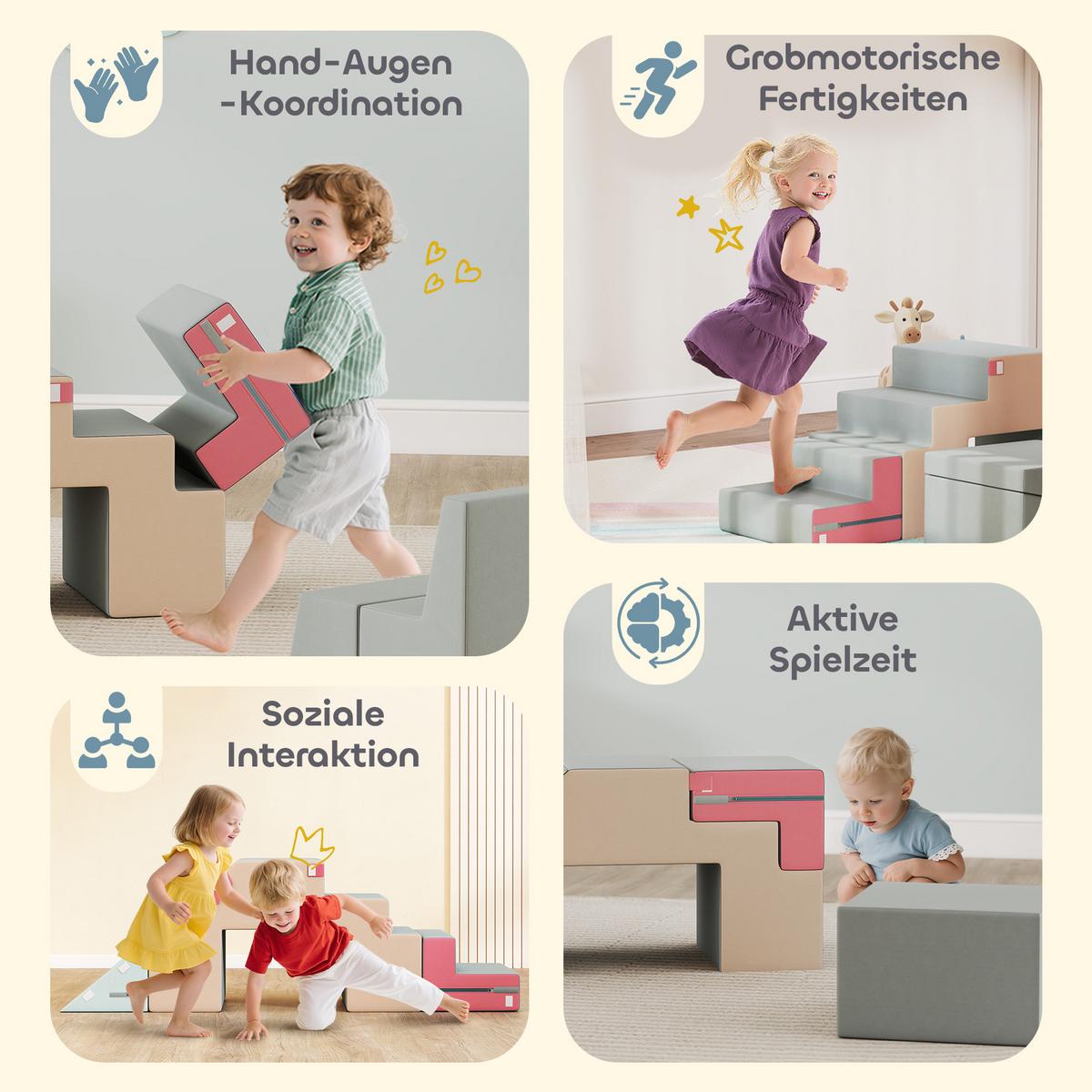 KINDER Schaumstoff Bausteine 2er Set Bausteinset mit Samtoptik Bunt - Multicolor/Grau, Textil (39/131cm) - AIYAPLAY
