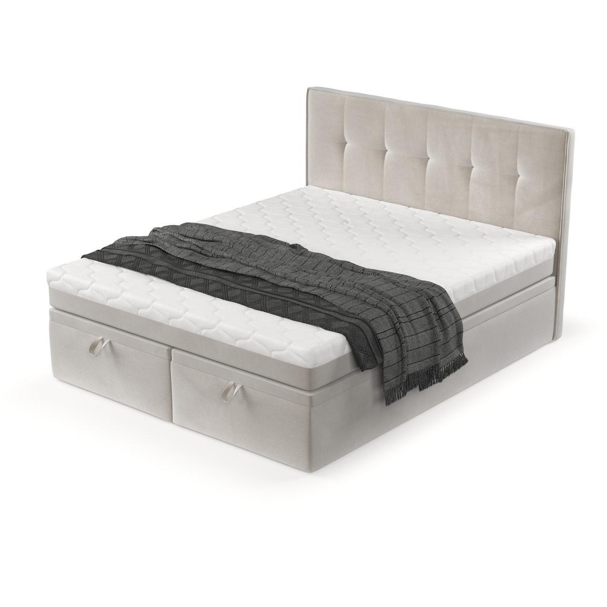 BOXBETT Arivo 180/200 cm Hellbeige im Paros Stoff - Beige/Schwarz, Holz/Holzwerkstoff (180/200cm) - AltaBeds