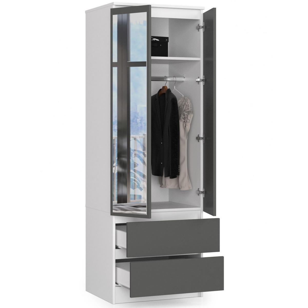 KLEIDERSCHRANK Weiß, Graphit Grau 180/60/51 - Weiß, Holzwerkstoff (60/180/51cm) - RAUMHIRSCH FURNITURE