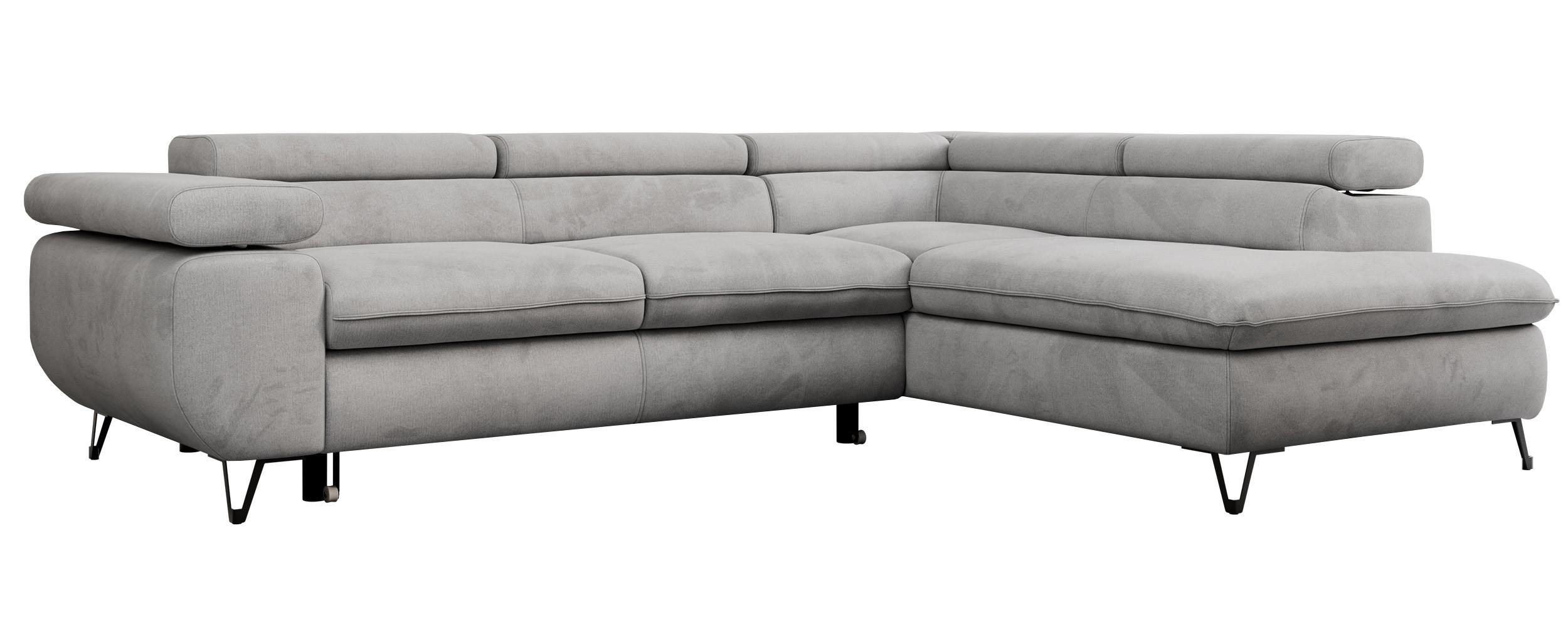 ECKSOFA PEDRO L Hellgrau Velvet - Rechts Seite - Hellgrau/Schwarz, Textil/Metall (273/208cm) - MKS