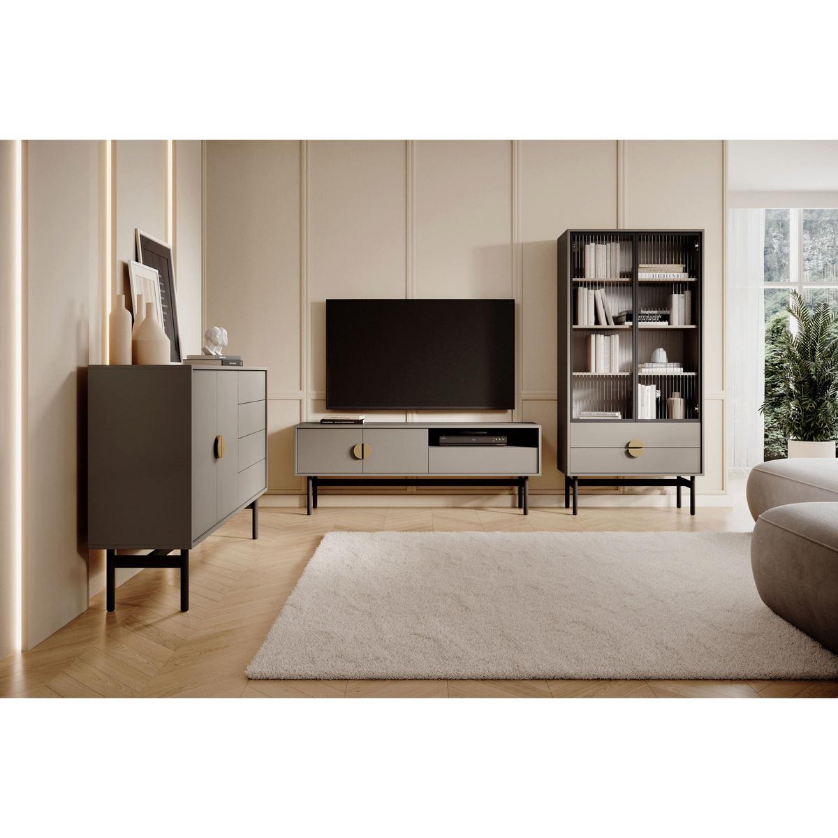 TV-LOWBOARD Stoon II STEINGRAU 154 CM - Goldfarben/Schwarz, Holzwerkstoff/Metall (154/57/38cm) - Selsey