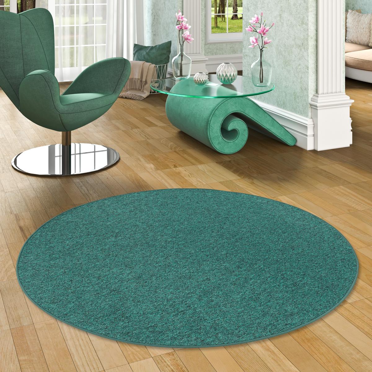 FEINSCHLINGEN VELOUR TEPPICH STRONG RUND - Petrol, Textil (200/200cm) - Snapstyle