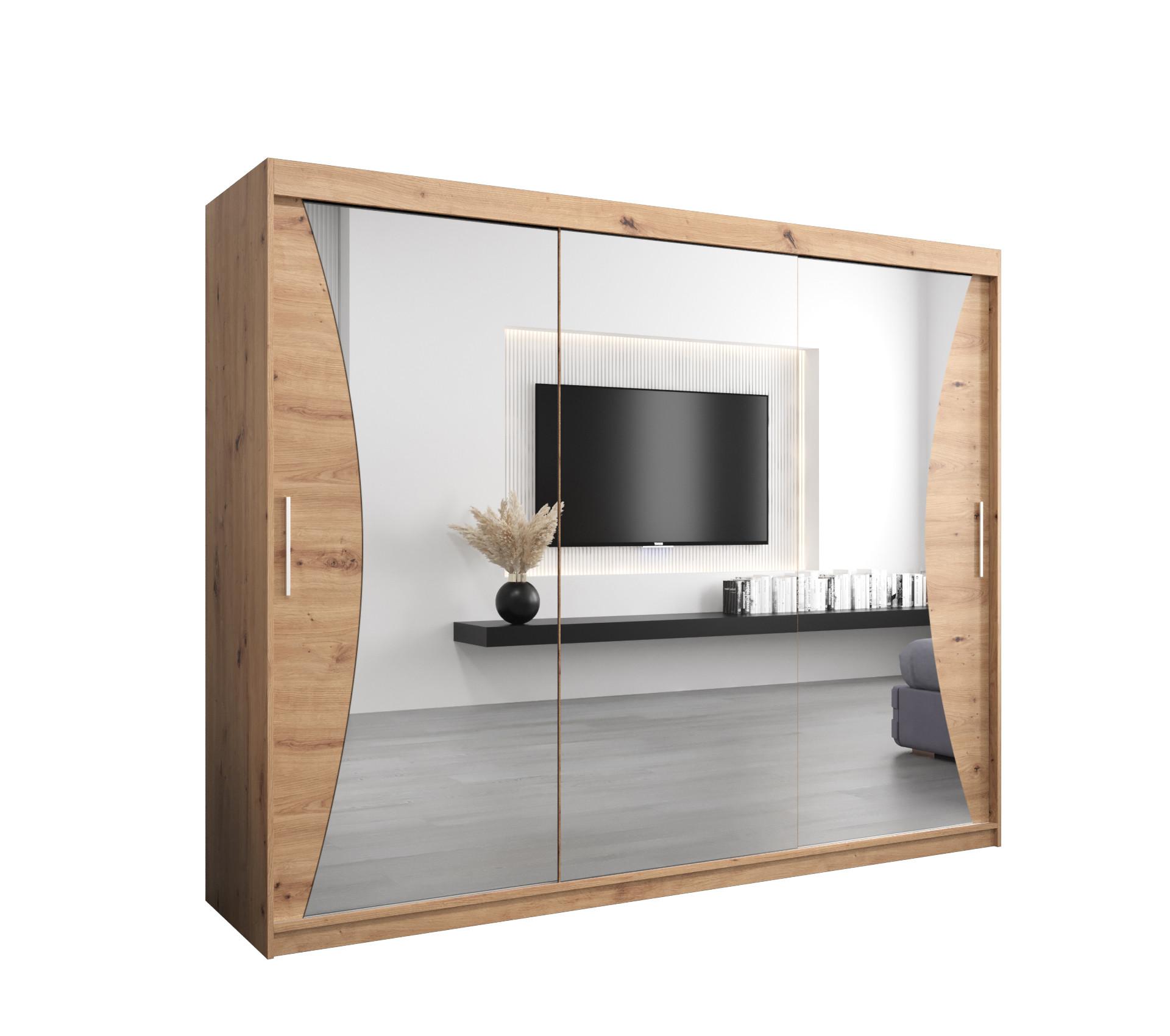 SCHWEBETÜRENSCHRANK 200/250/62 3-türig - Silberfarben/Eiche Artisan, Holz/Kunststoff (250/200/62cm) - MÖBEL KRYSPOL