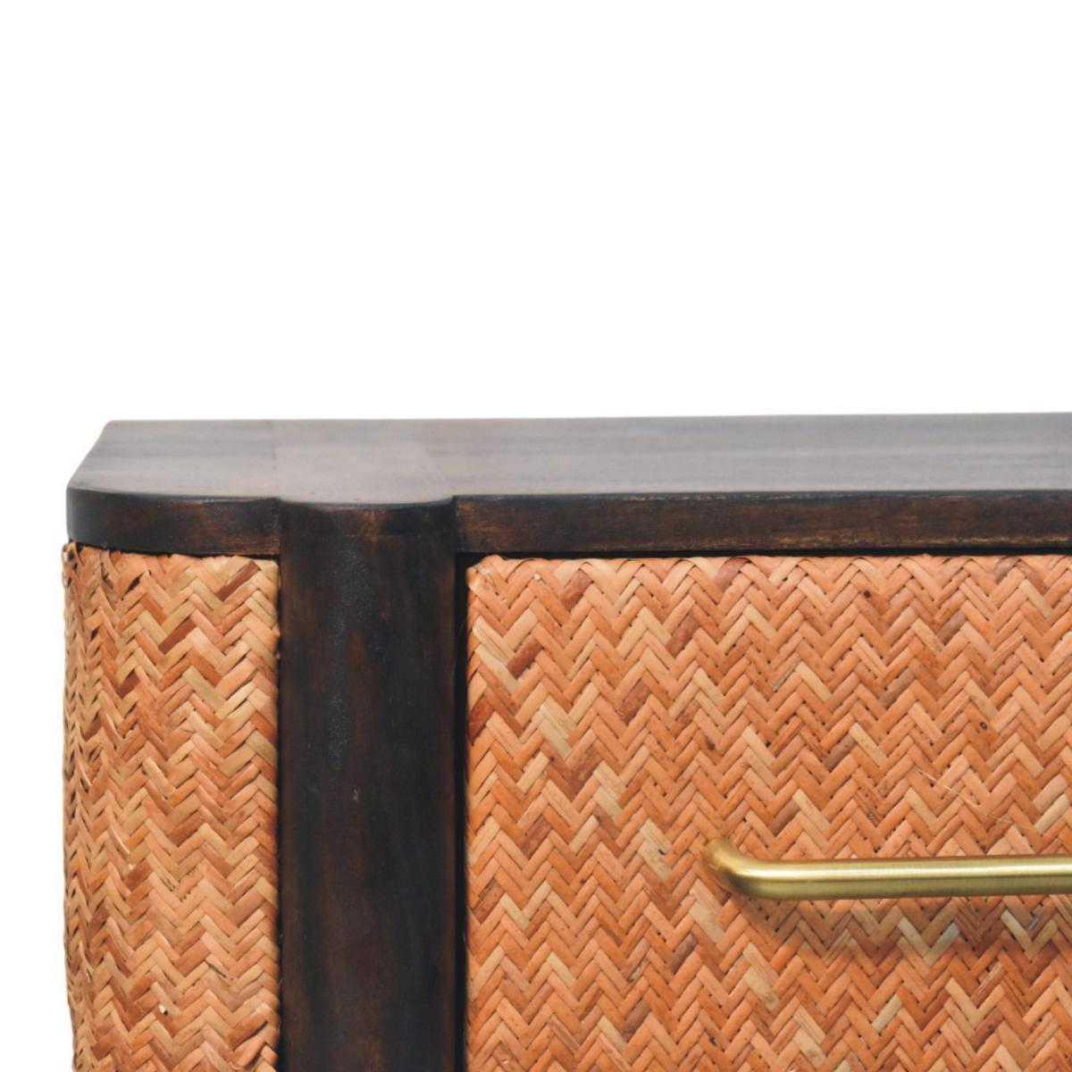 NACHTKASTEN Rattan Geschwungen Wandmontiert, 1 Schublade, Braun - Hellbraun/Messingfarben, Holz/Metall (50/18/32cm) - Artisan Furniture