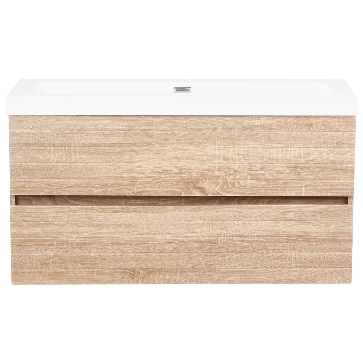 WASCHBECKENUNTERSCHRANK wandmontiertk mit Waschbecken Hellbraun Urucu - Hellbraun, Holzwerkstoff (100/55/46cm) - Beliani