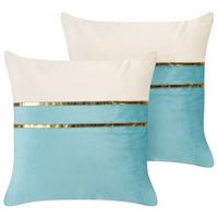 DEKOKISSEN 2er-Set Blau 45/45 cm Allium - Blau, Textil (45/45cm) - Beliani