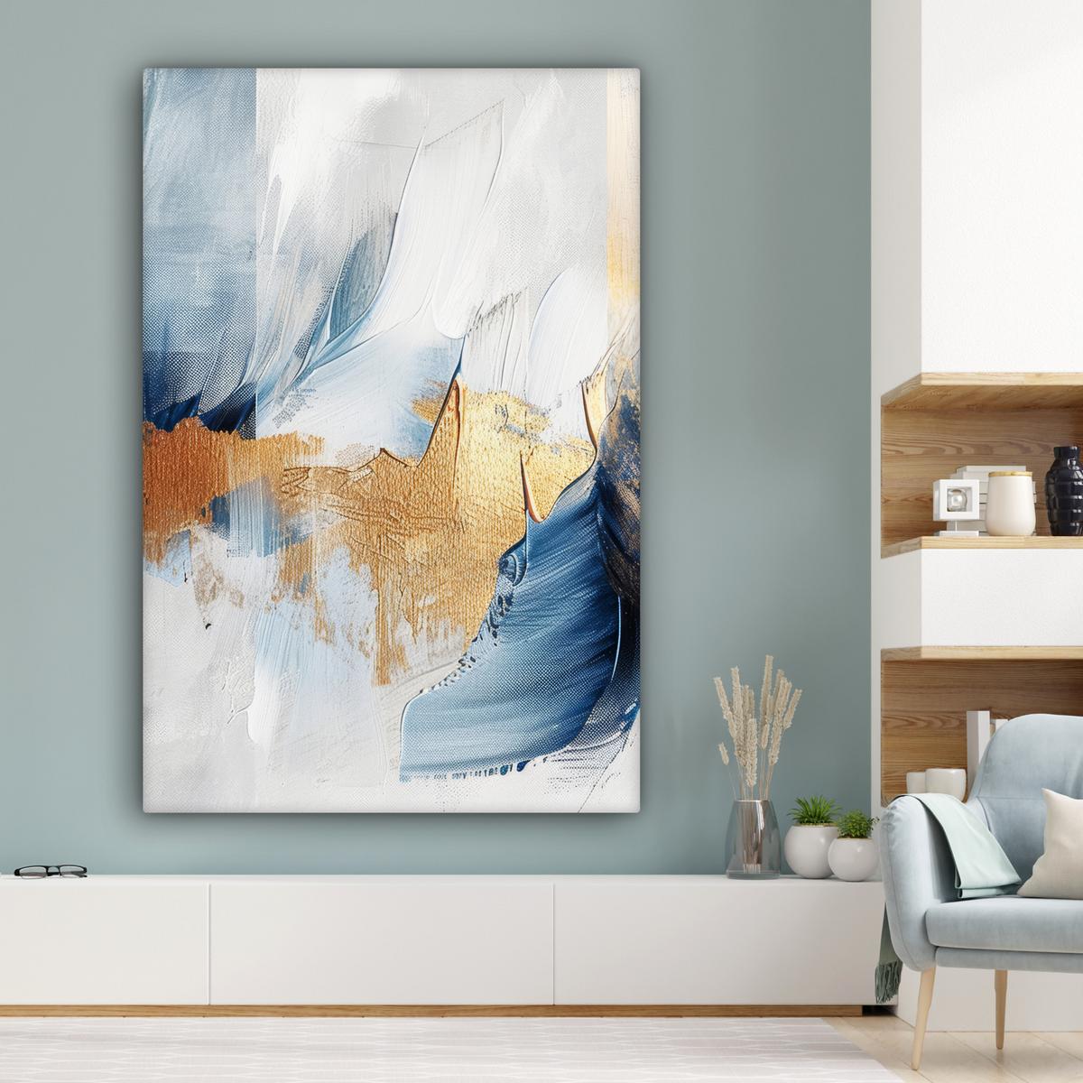 LEINWANDBILD Gold - Blau - Aquarell - Kunst - Modern Deko Groß 90x140 cm - Hellblau, Textil (90/140cm) - MuchoWow