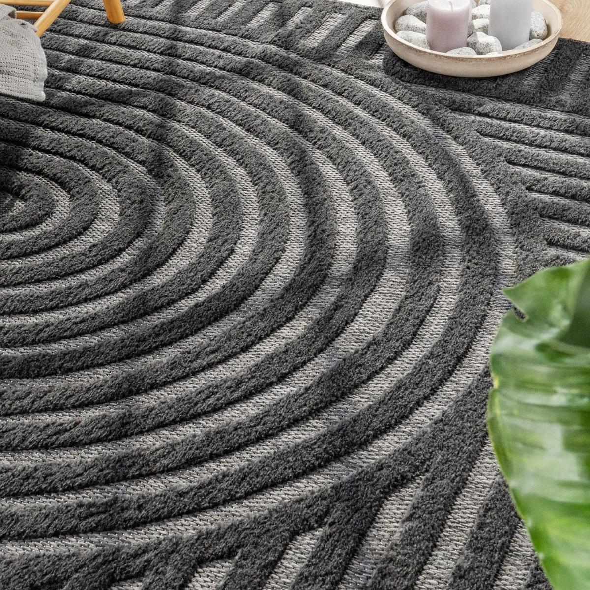 KURZFLORTEPPICH, mit Struktur, aus Polypropylen, Florhöhe 10 mm, Anthrazit, 120 x 160 cm - Anthrazit, Textil (120/160cm) - KADIMA DESIGN