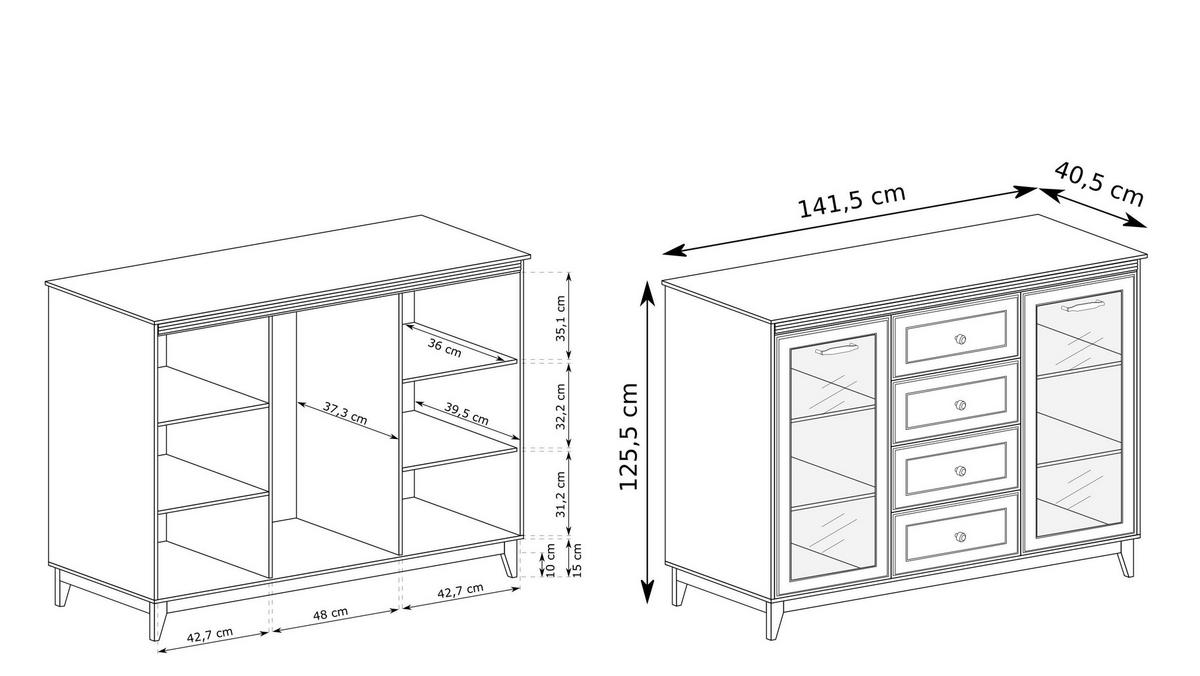 VITRINE CUNEO 125,5 / 141,5 cm in Kaschmir - Kaschmir, Holzwerkstoff (141.5/125.5/40.5cm) - MASSENO