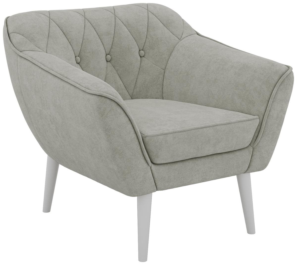 SESSEL PIRS - Hellgrau Strukture - Weiße Beine - Silberfarben/Hellgrau, Holzwerkstoff/Textil (80/75/74cm) - MKS