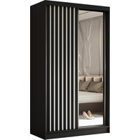 SCHWEBETÜRENSCHRANK Cabinio Schwarz 120/216/61 cm – mit Spiegel und Lamellen - Schwarz/Weiß, Holzwerkstoff/Kunststoff (120/216/61cm) - AX Living