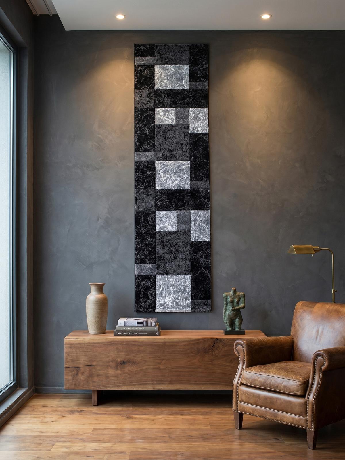 KURZFLORTEPPICH LATEMAR, kariert, Schwarz, 80 x 300 cm - Schwarz, Textil (80/300cm) - KADIMA DESIGN