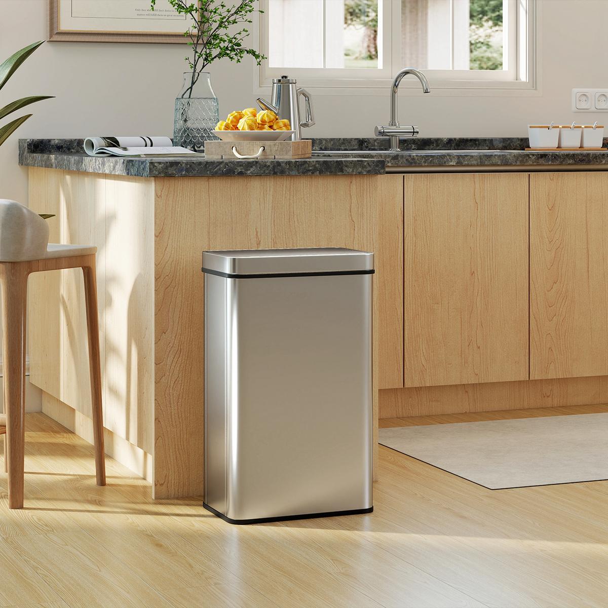 MÜLLEIMER mit Sensor 60L Edelstahl Leiser Automatischer Abfalleimer Silber - Silberfarben, Metall (27/66/39cm) - HOMCOM