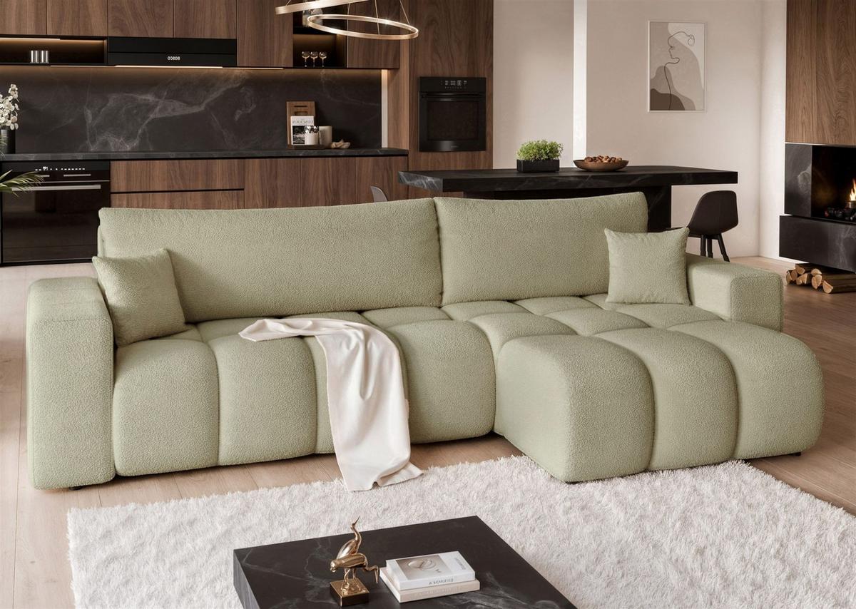 ECKSOFA Anabel Max Mit Schlaffunktion - Grün, Holzwerkstoff/Textil (145/278cm) - Fun Möbel