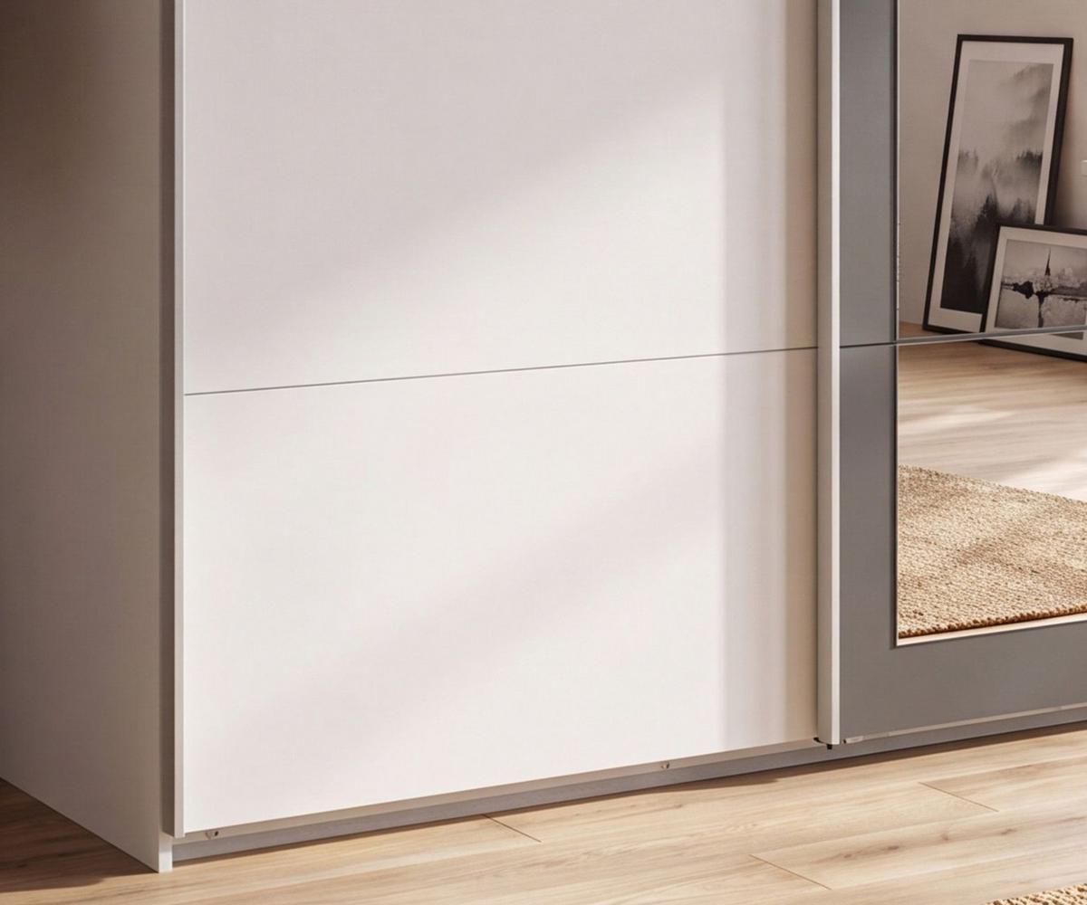 SCHWEBETÜRENSCHRANK 3-türig B270/H208/64 cm Kleiderschrank in Weiß, Spiegel umrahmt in Grafit, Griffe Weiß / 22629 - Graphitfarben/Weiß, Holzwerkstoff/Metall (270/208/64cm) - luma-home