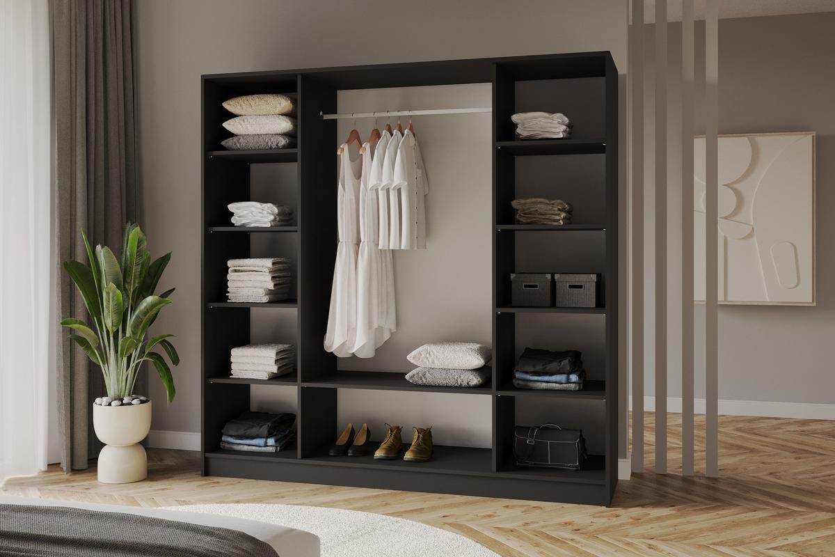 KLEIDERSCHRANK - LESE - 200 - Schwarz - Schwarz Hochglanz/Schwarz, Holzwerkstoff (200/200/51cm) - ALTDECOR