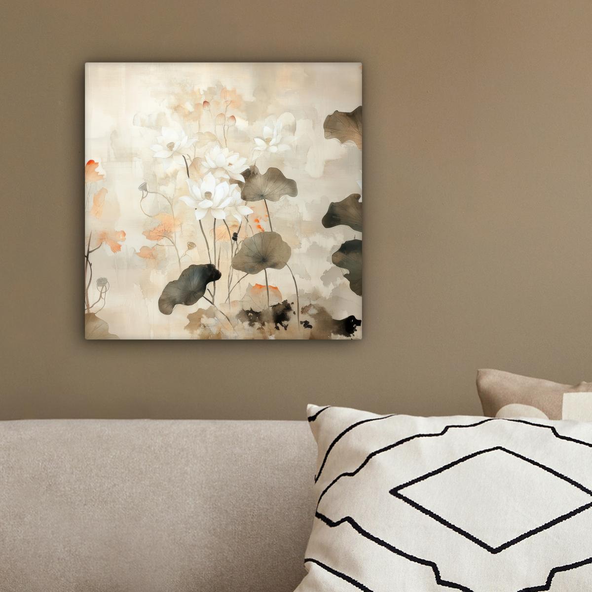LEINWANDBILD Blumen - Japandi - Wabi sabi Deko Wohnzimmer 20x20 cm - Sandfarben, Textil (20/20cm) - MuchoWow