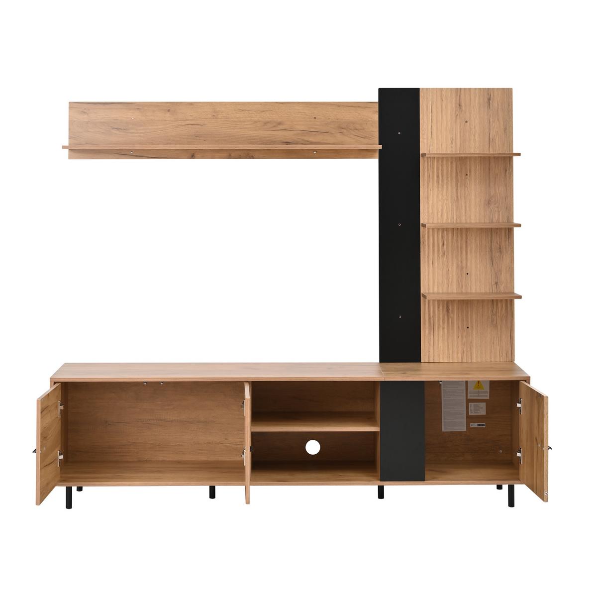 TV LOWBOARD set holz schwarz modern stauraum - Naturfarben, Holzwerkstoff (187.5/167/40cm) - Urban Meuble