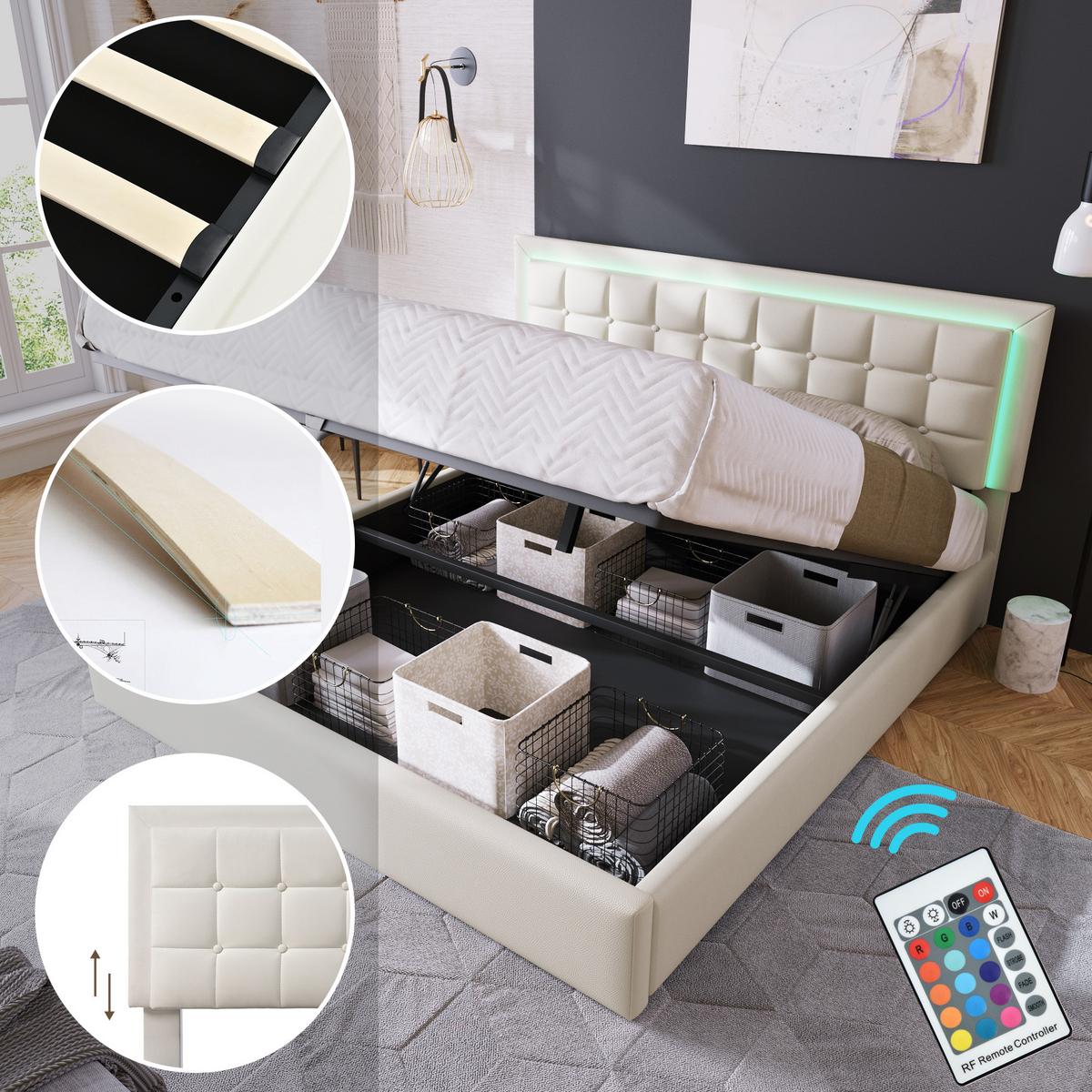 BOXSPRINGBETT 160/200 cm Weiß - Weiß, Leder/Holzwerkstoff - Urban Meuble