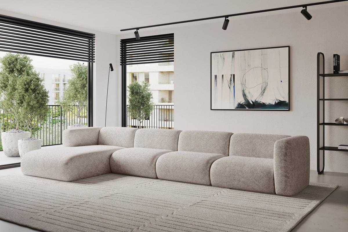 ECKSOFA Ottomane Links MIRA-L3 409x179x70 Hellgrau Velours - Hellgrau/Schwarz, Holzwerkstoff/Kunststoff (409/179cm) - ALTDECOR