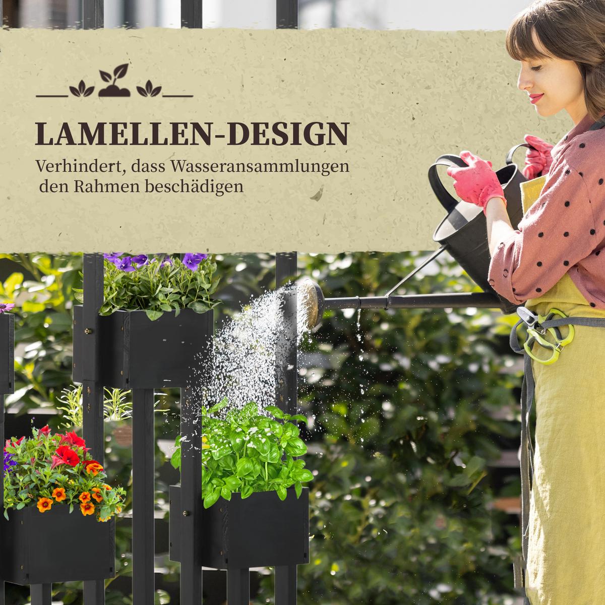 BLUMENKASTEN, Hochbeet, Pflanzkasten mit Rankhilfe Wand-Gemüsebeet Holz - Schwarz, Holz (45/170/90cm) - Outsunny