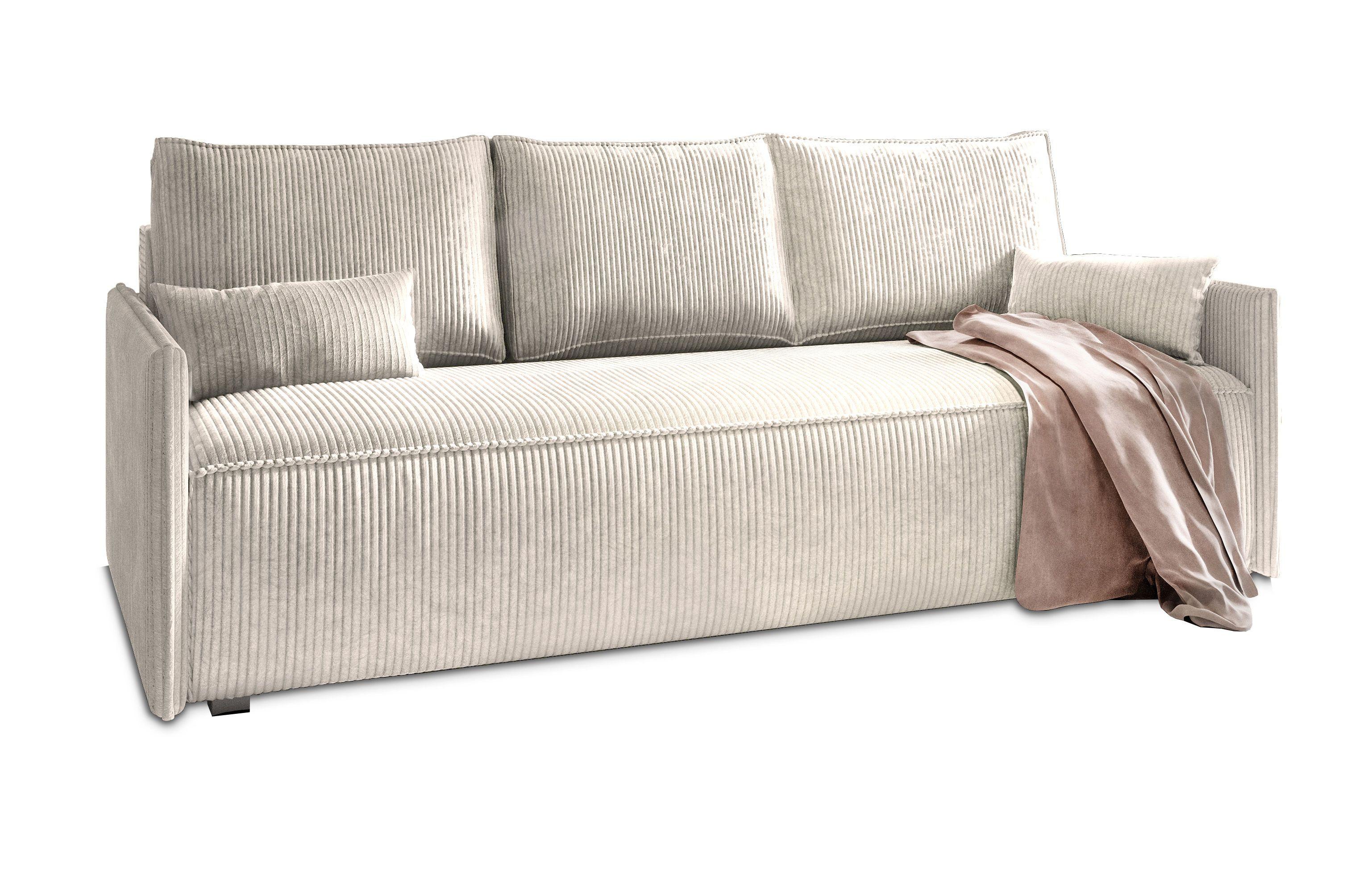 BETTSOFA MESTOR Creme Kordstoff mit Schlaffunktion - Creme, Textil (206/83/87cm) - MASSENO