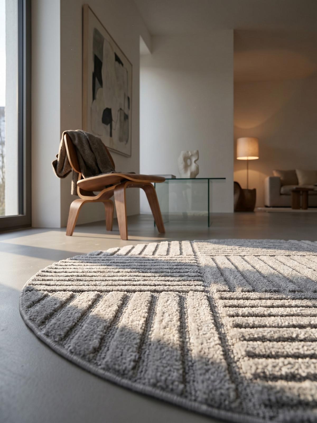 TEPPICH Hochflor RIGI in Silber, mit Cord-Streifen-Patchwork, Ø 80 cm - Silberfarben, Textil (80/80cm) - KADIMA DESIGN