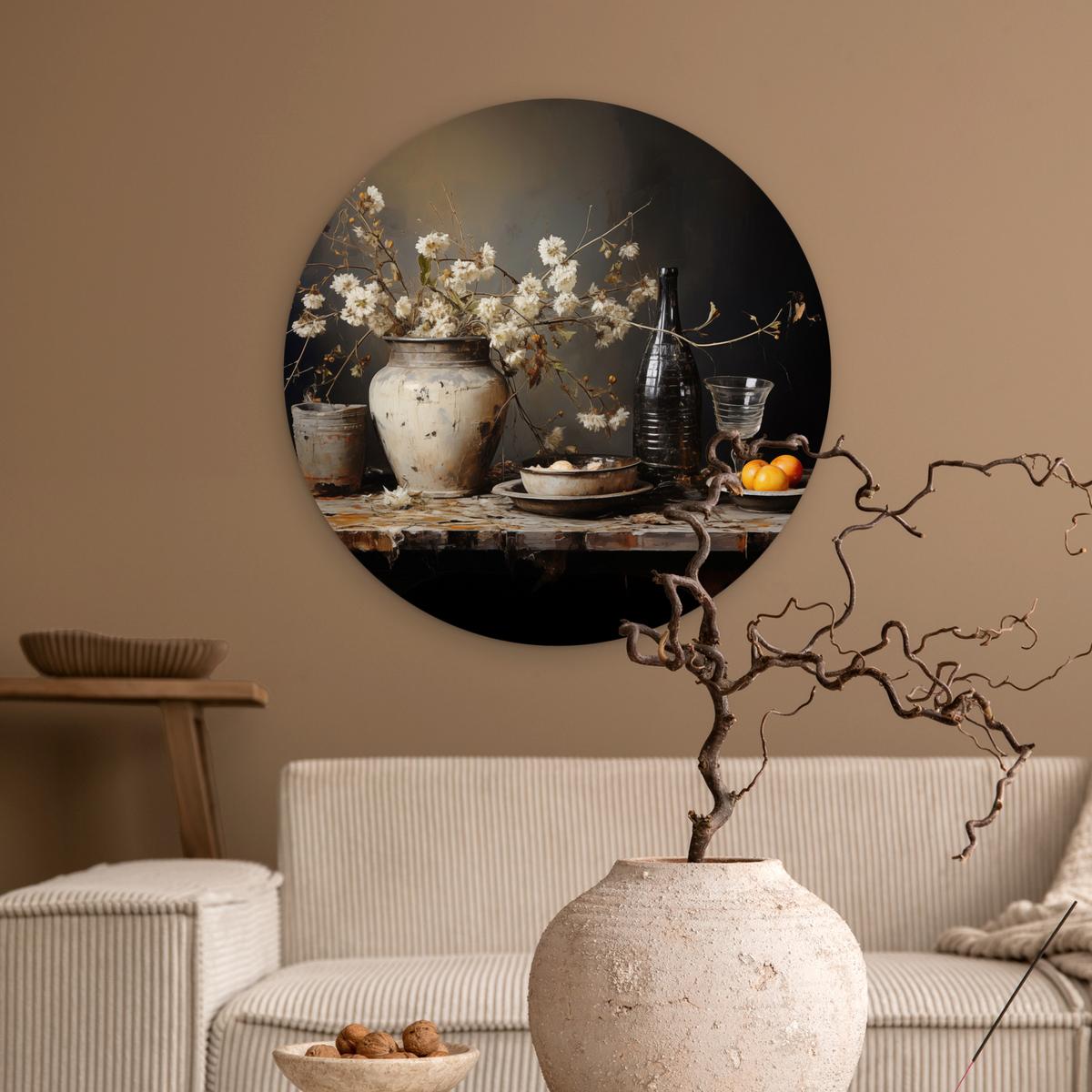 WANDBILD Stilleben - Blumen - Blumenstrauß - Vase - Wein Wanddeko Schlafzimmer 60x60 cm - Mokka, Kunststoff (60/60cm) - MuchoWow