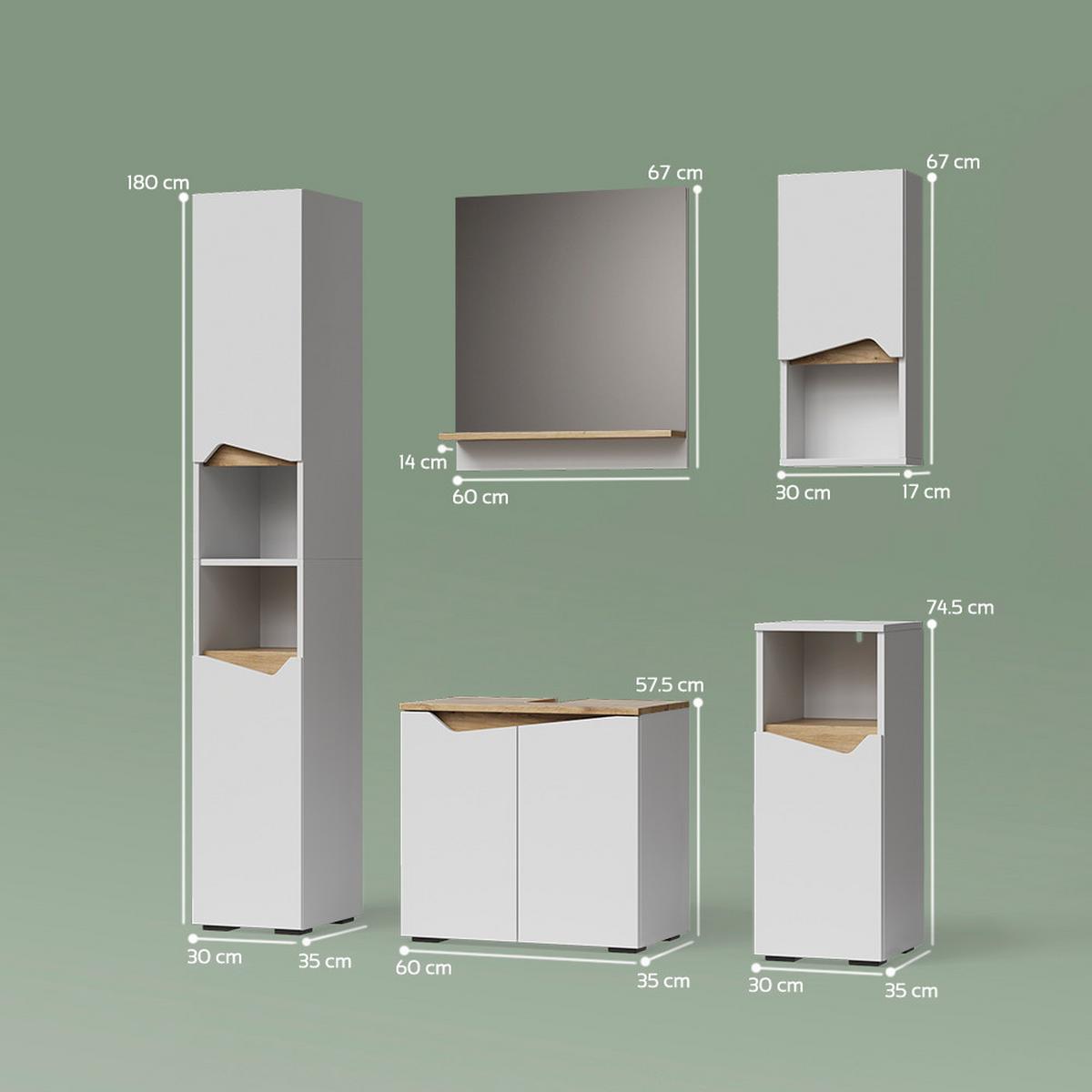 BADMÖBEL-KOMBINATION Timavo Weiß 5 Teile - Weiß, Holzwerkstoff (60/57/35cm) - Livinity®