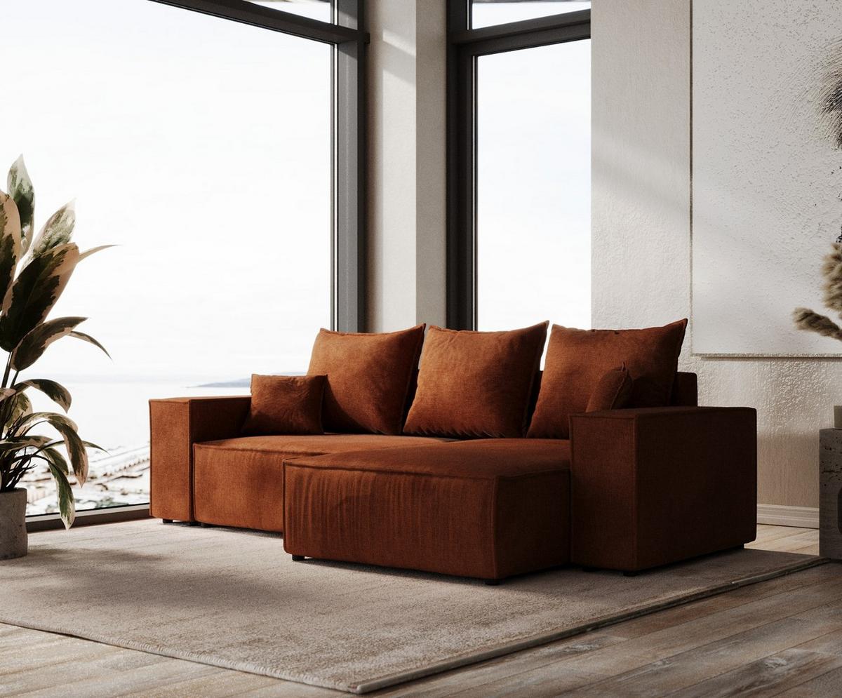 ECKSOFA SENSO mit Schlaffunktion Kupfer im Wind Stoff - Schwarz/Kupferfarben, Holz/Holzwerkstoff (255/148cm) - AltaBeds