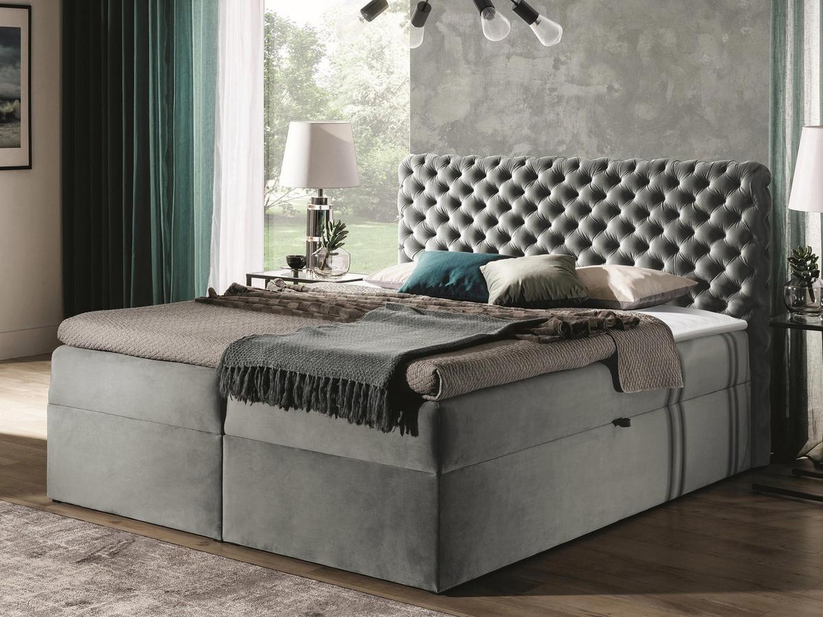 BOXBETT Chesterfield - H3 - Greige, Holz (120/200cm) - MIRJAN24