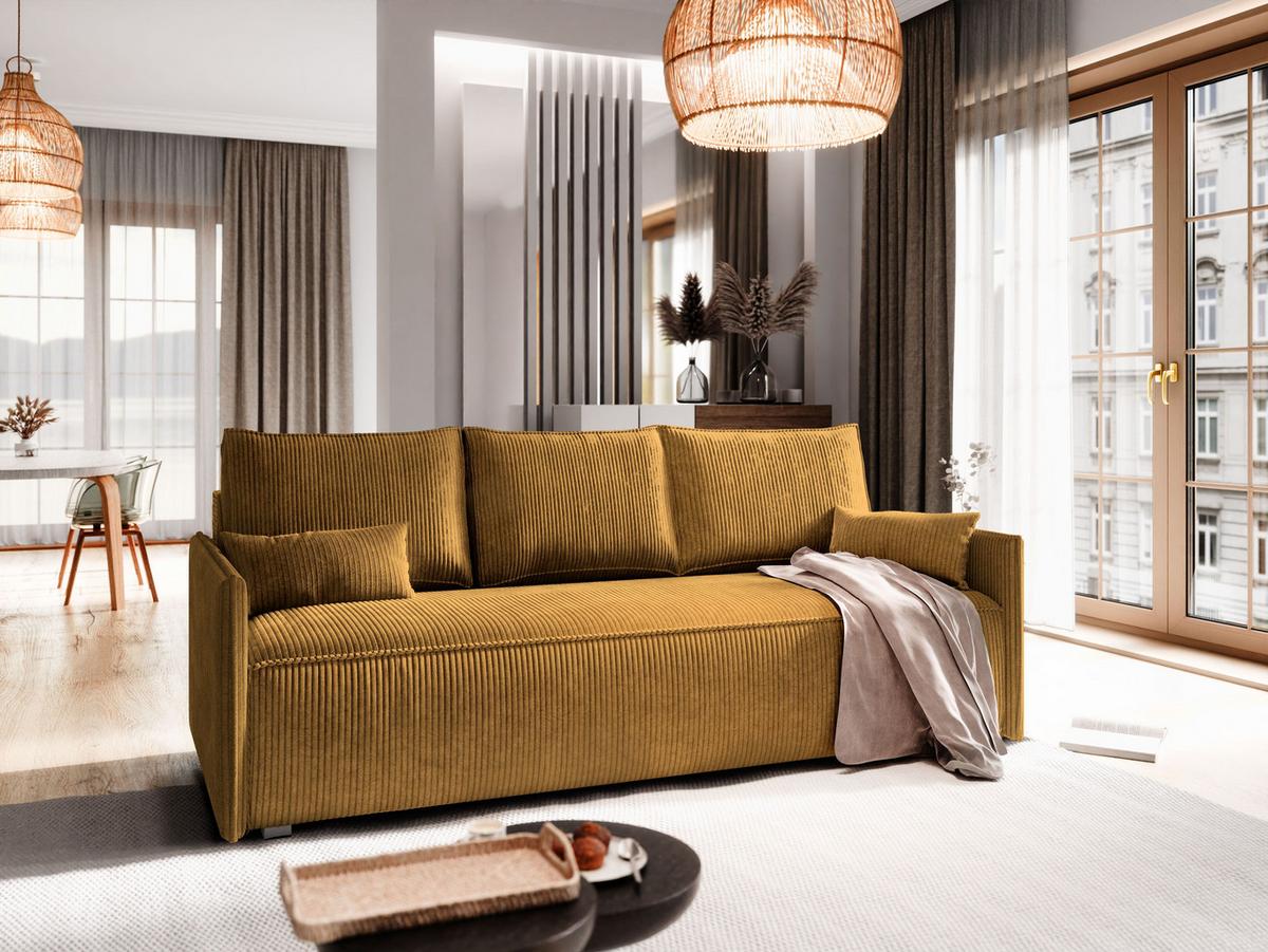 BETTSOFA MESTOR Gelb Kordstoff mit Schlaffunktion - Gelb, Textil (206/83/87cm) - MASSENO