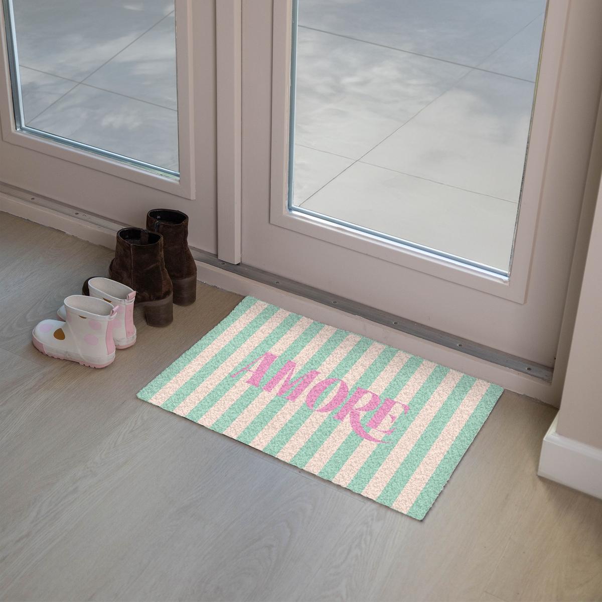 FUSSMATTE Rosa – Grün – Streifen – Amore 60x40 cm - Mintgrün, Kunststoff (60/0.4cm) - MuchoWow