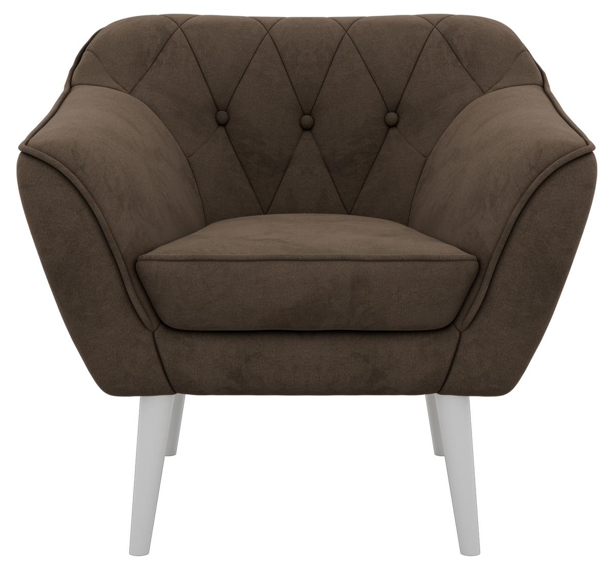 SESSEL PIRS - Braun Velvet - Weiße Beine - Dunkelbraun/Braun, Holzwerkstoff/Textil (80/75/74cm) - MKS
